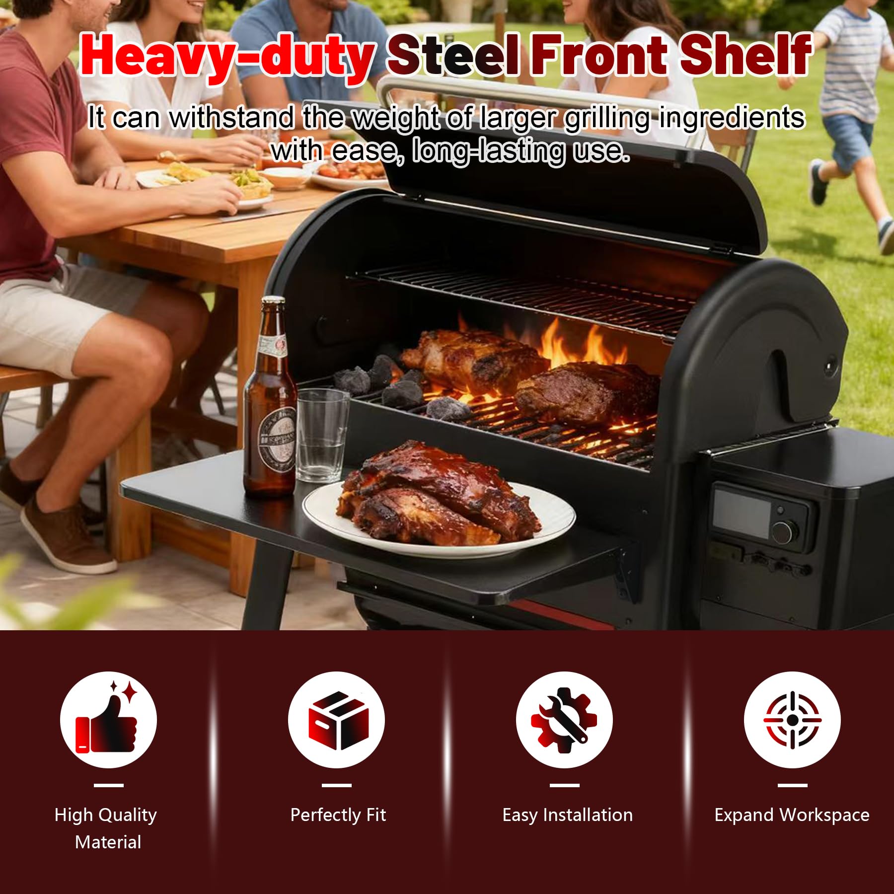 GORGERILA shelf in backyard setup showing convenience for outdoor cooking