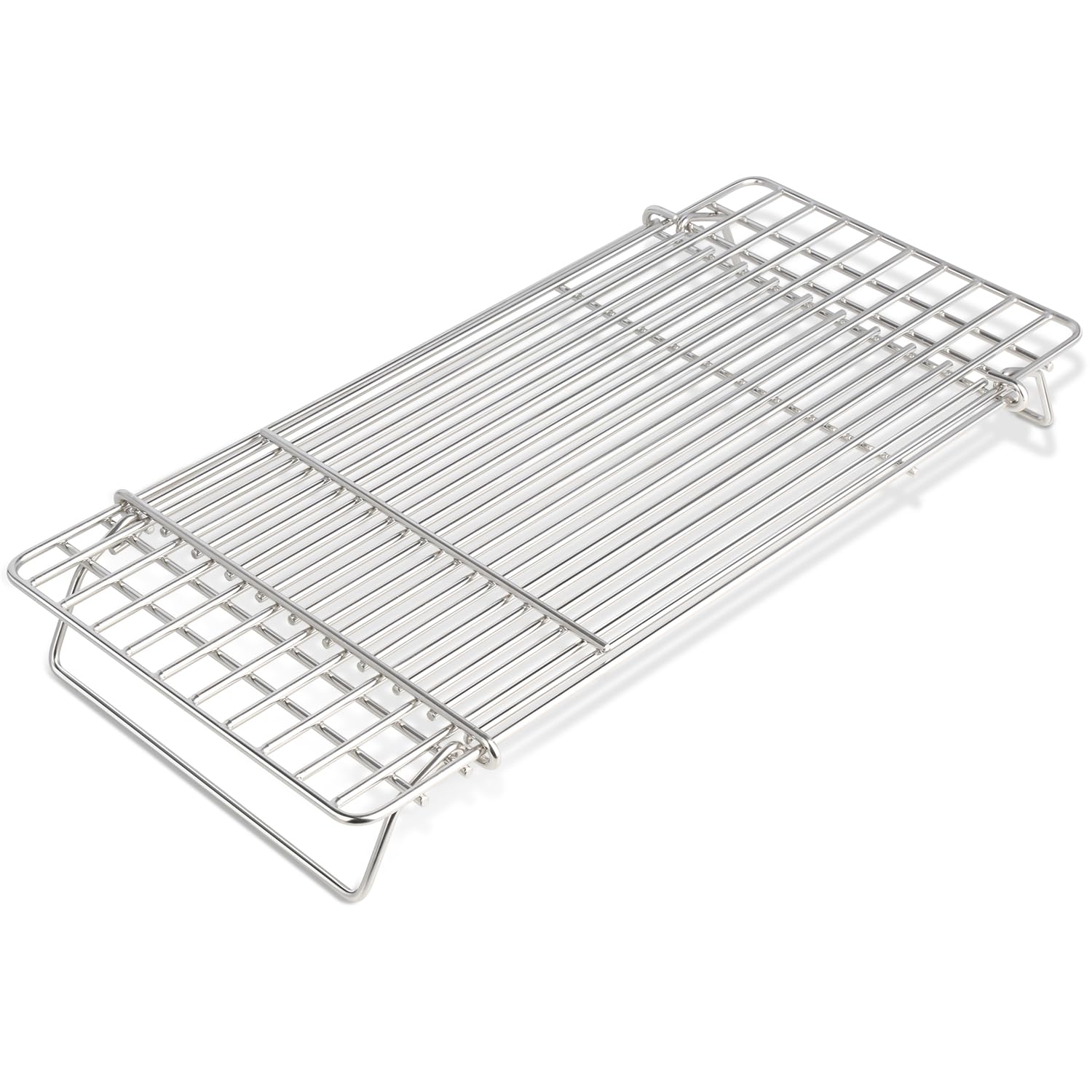 GORGERILA front view warming rack showing fit on griddle and increased cooking space
