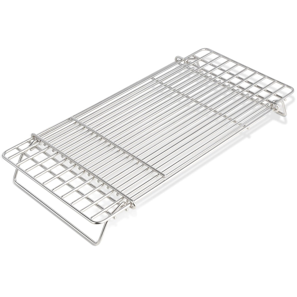 GORGERILA front view warming rack showing fit on griddle and increased cooking space
