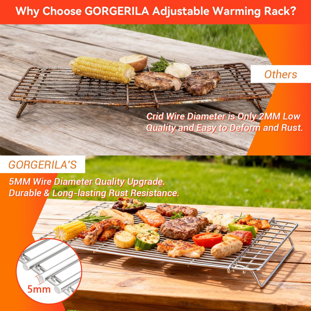 GORGERILA in backyard grilling scene demonstrating extra warming capacity