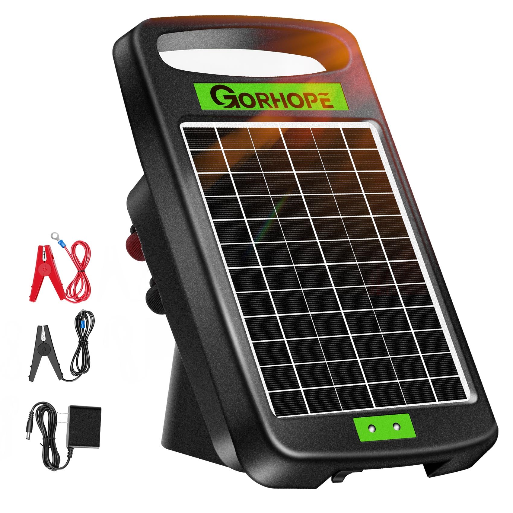 Gorhope front view of solar fence charger showing compact durable design and quick installation benefit