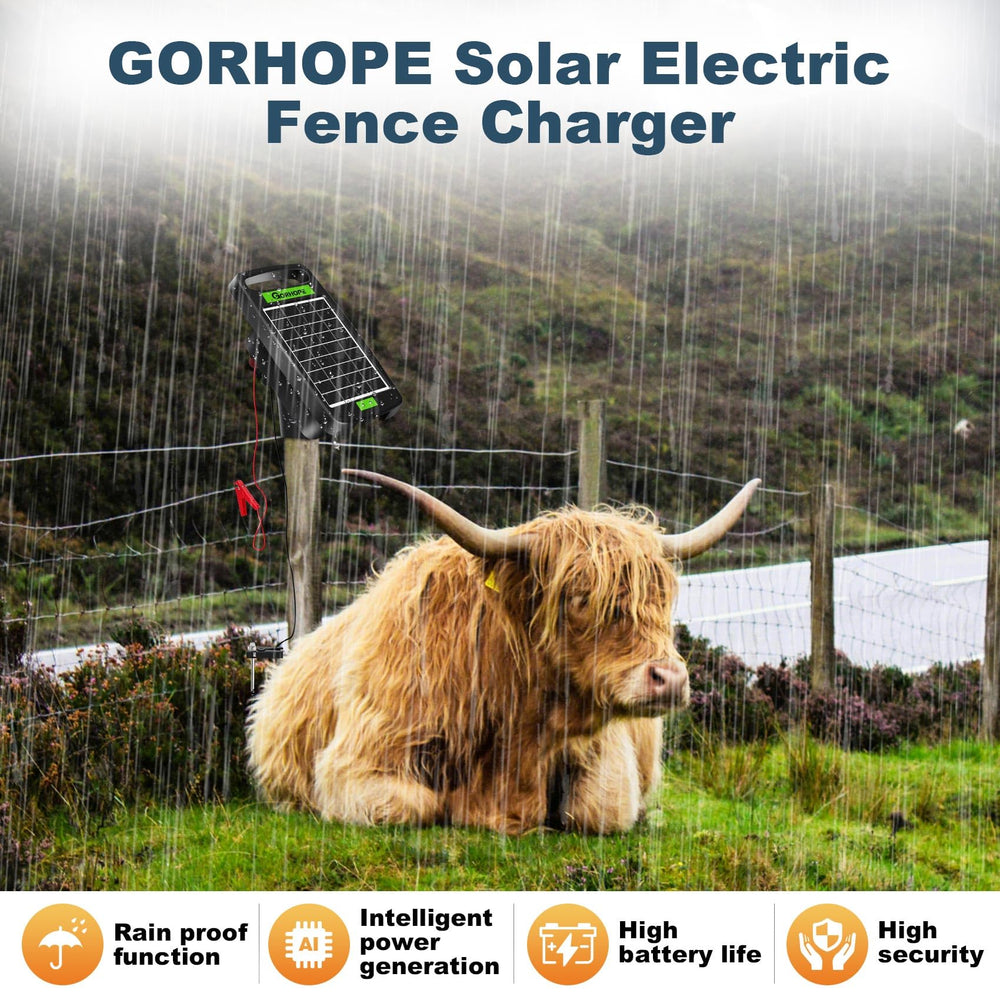 Gorhope mounted on a fence post in pasture, demonstrates continuous perimeter protection