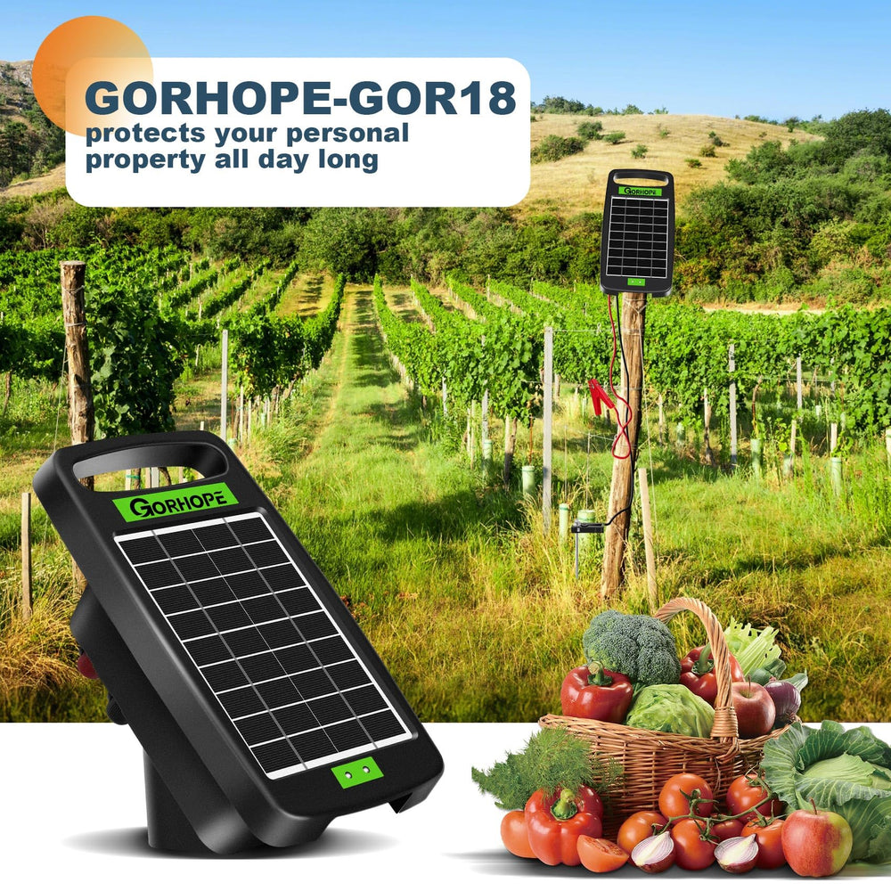 Gorhope unit mounted on a fence post in pasture protecting livestock with portable placement benefit