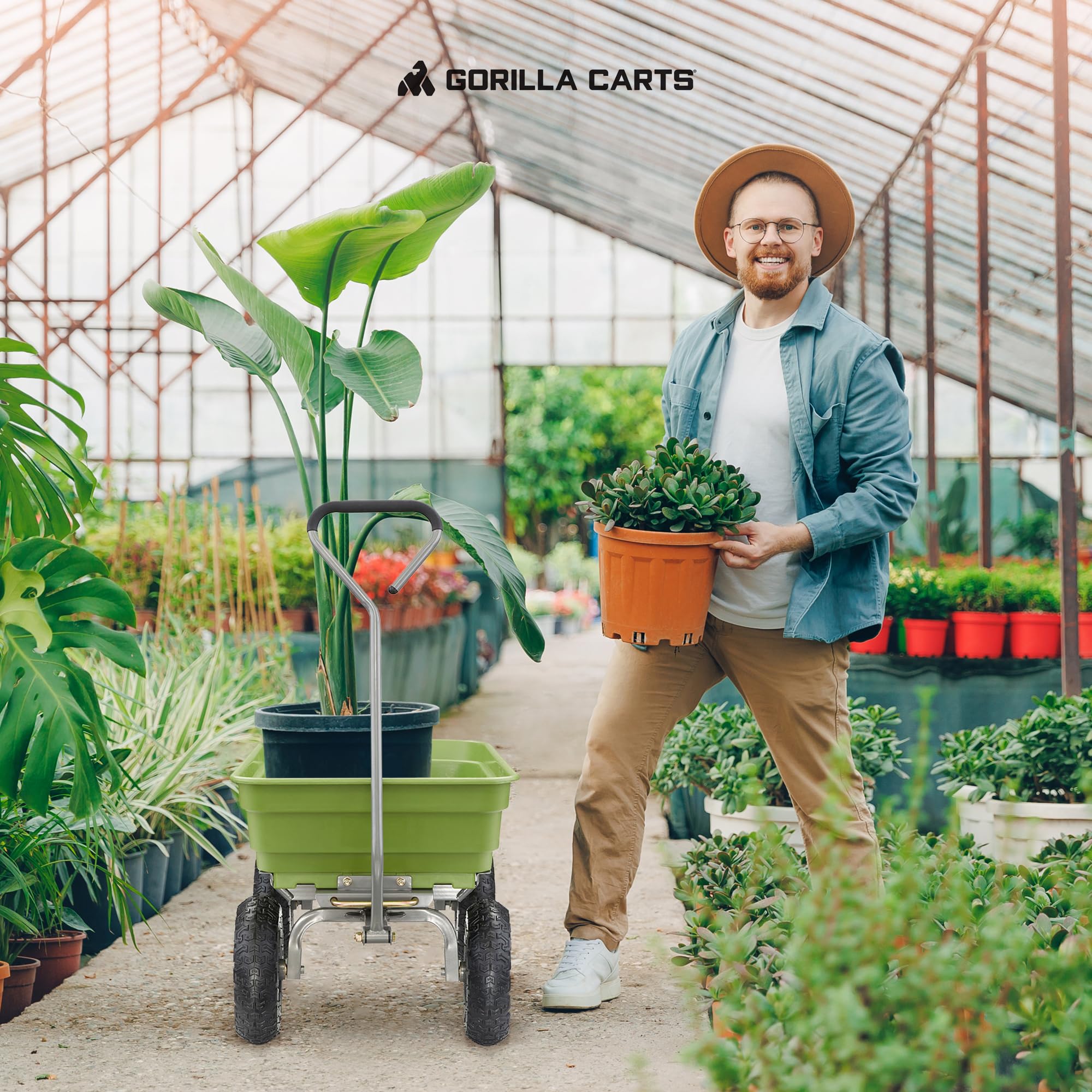 Gorilla Carts loaded with mulch showing capacity and time-saving hauling