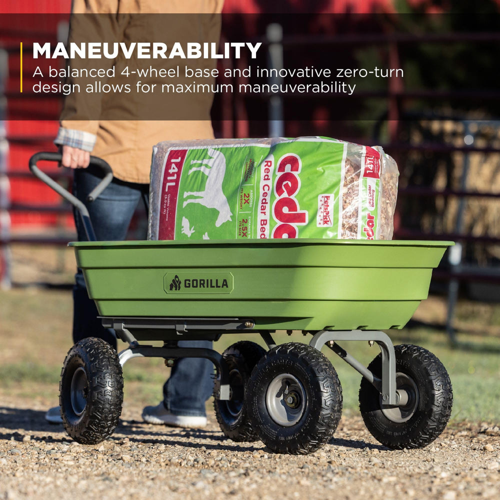 Gorilla Carts 10-inch pneumatic tire close-up providing smooth terrain travel