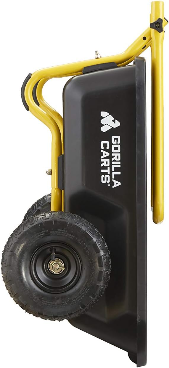Gorilla Carts quick-release dump mechanism closeup showing effortless unloading benefit