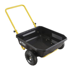 Gorilla Carts front view showing durable poly bed and stable two-wheel frame benefit: easy loading