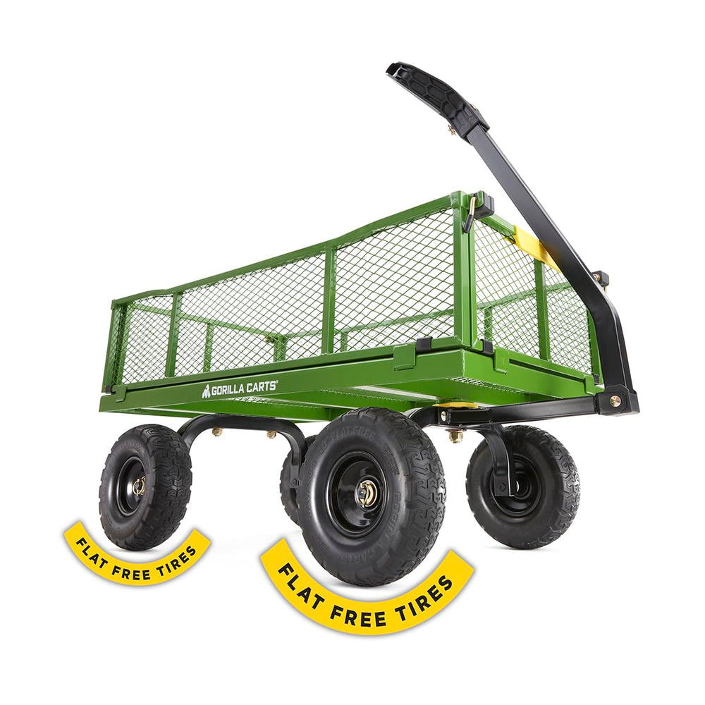 Gorilla Carts front view showing sturdy steel bed and load capacity benefit