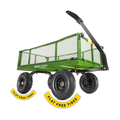 Gorilla Carts front view showing sturdy steel bed and load capacity benefit