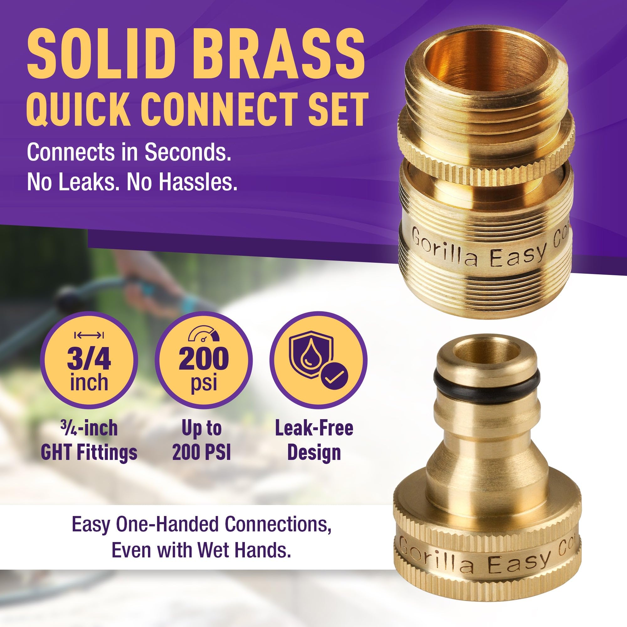 GORILLA EASY CONNECT close-up of 3/4" GHT threads highlighting durable fit benefit