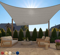 GORILLA GRIP front view of 12x16 gray shade sail showing coverage and color