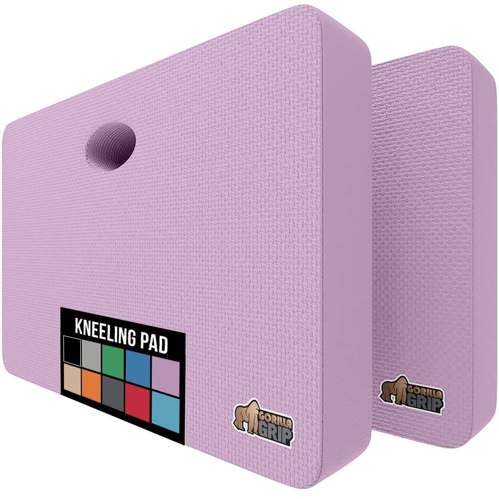 GORILLA GRIP front packaging showing two purple kneeling pads and benefits