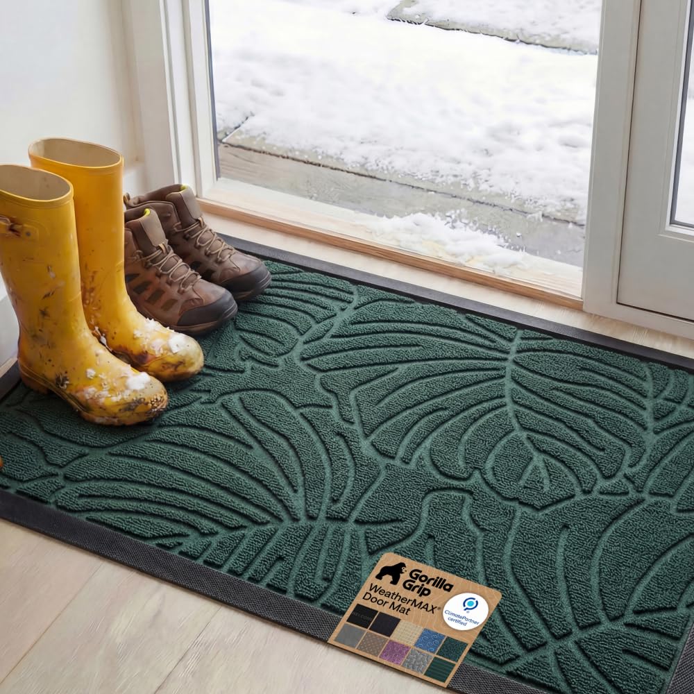 GORILLA GRIP front view green palm mat protecting entryway and enhancing curb appeal