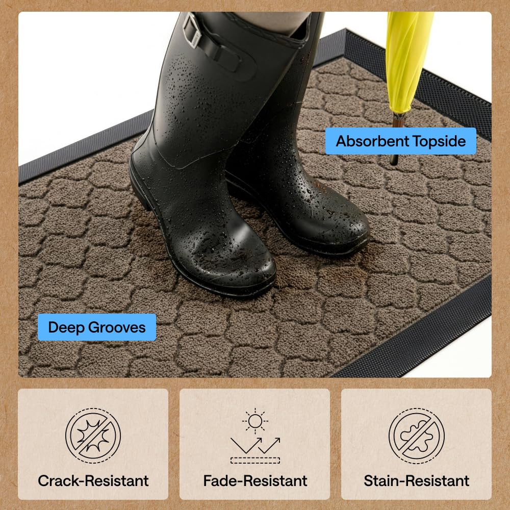 GORILLA GRIP mat under door demonstrating low profile for easy door clearance