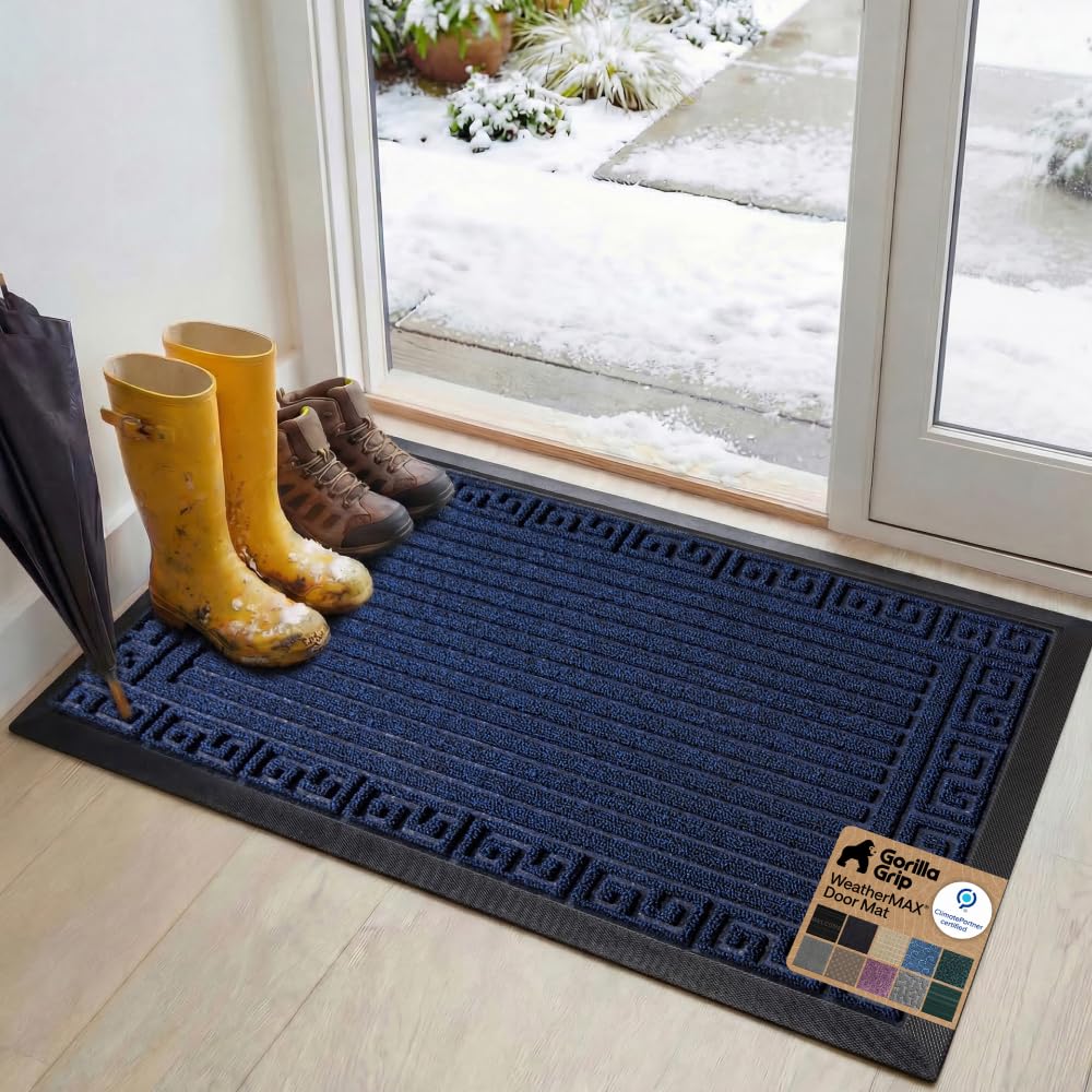 GORILLA GRIP front view navy Greek keys shows durable entry protection