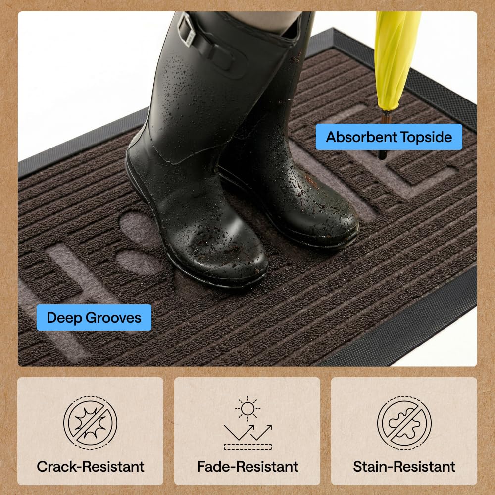 GORILLA GRIP mat on a porch collecting leaves and moisture