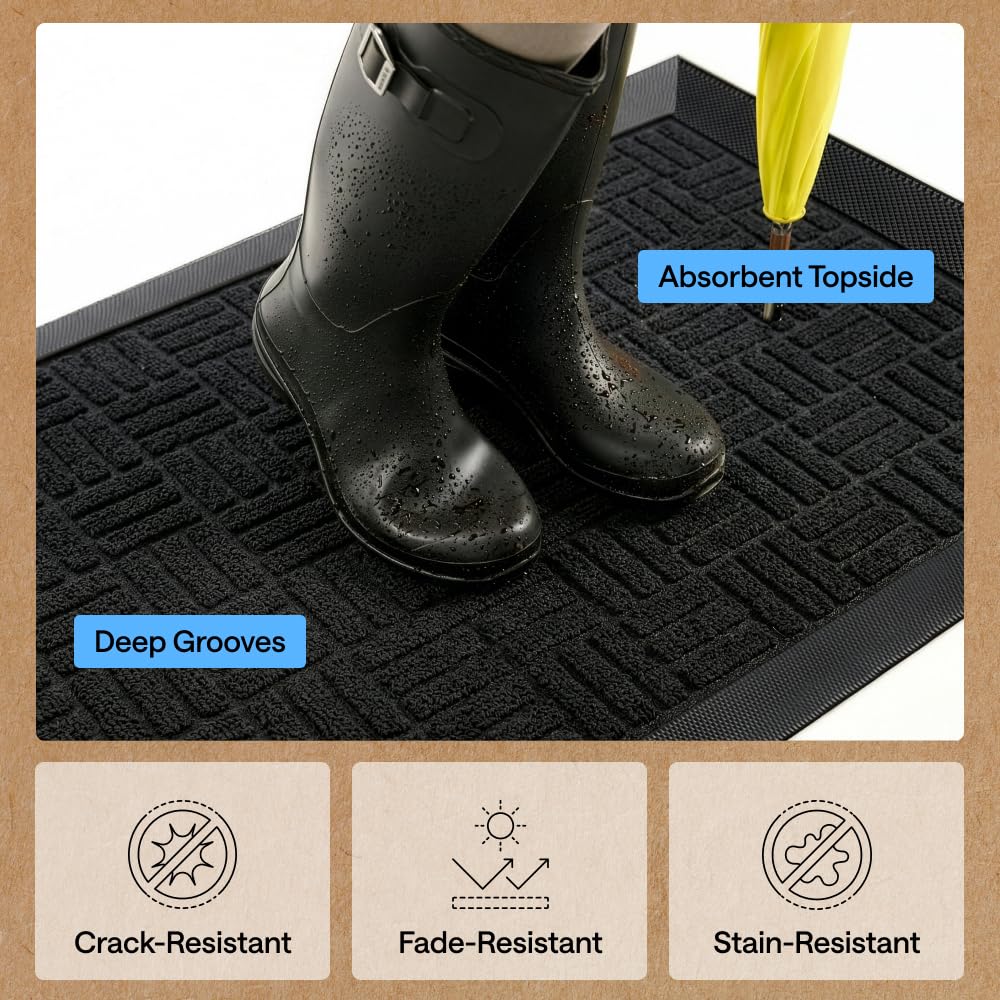 GORILLA GRIP mat scaled against a door showing full 58x34 coverage advantage