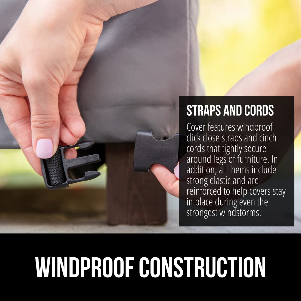 GORILLA GRIP windproof strap and click-closure detail, secures cover during gusts