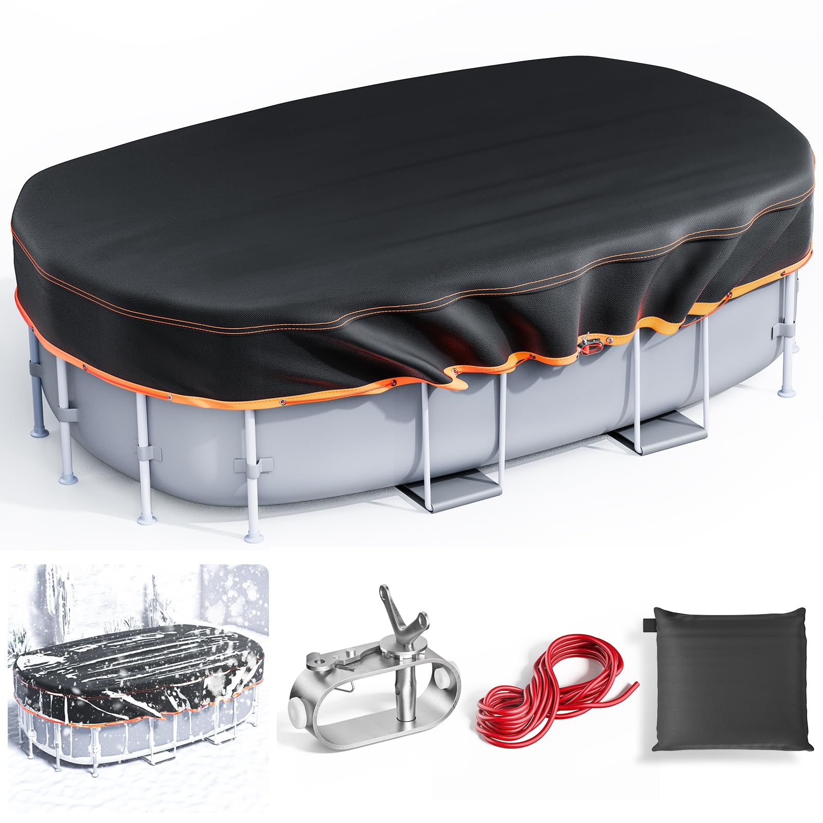 GORISPI front view of 9x18ft oval pool cover showing full fit and protection