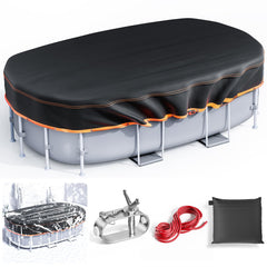 GORISPI front view of 9x18ft oval pool cover showing full fit and protection