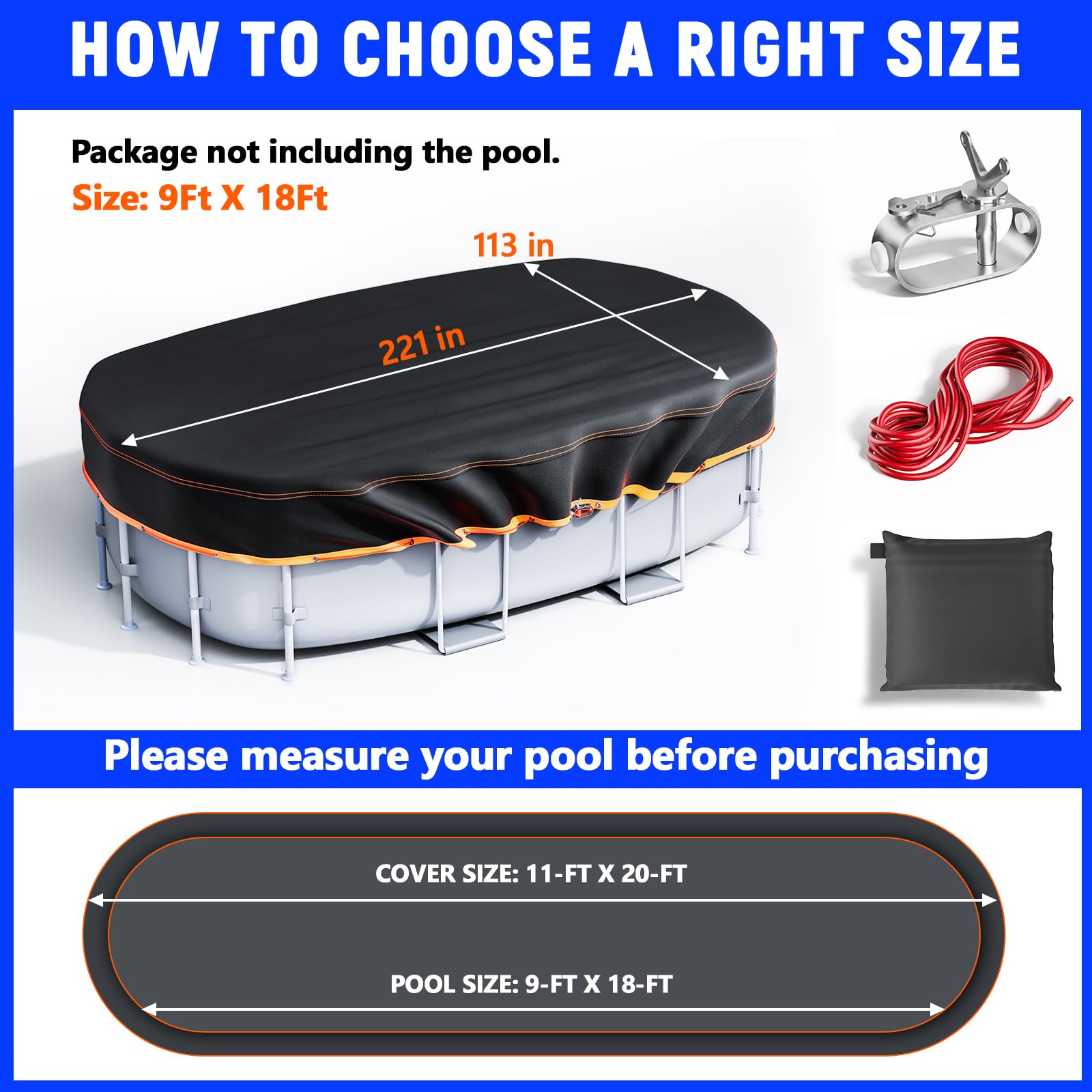 GORISPI installed on an above-ground oval pool showing debris protection benefit