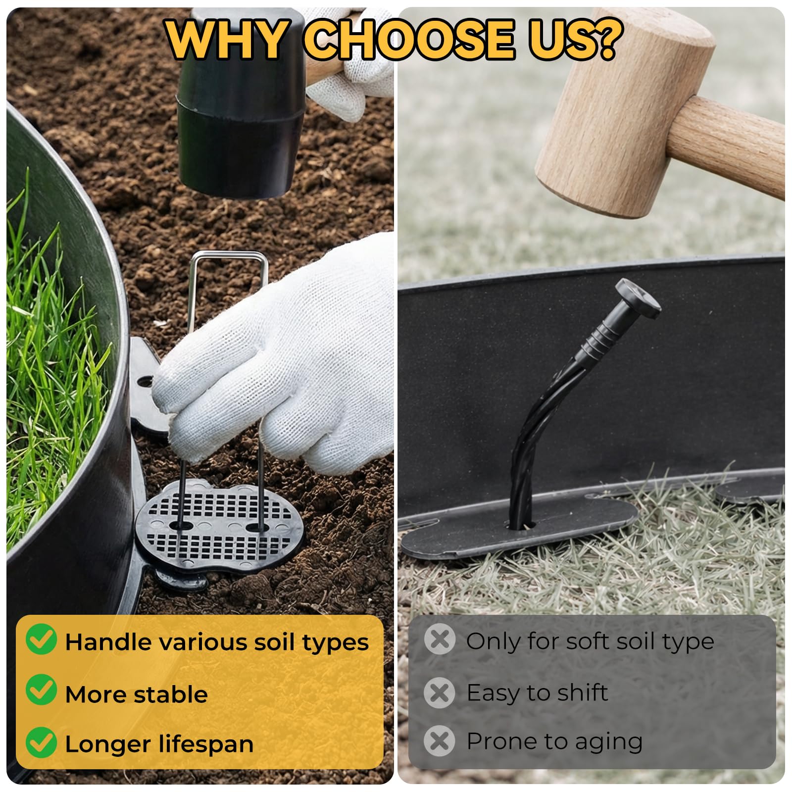 GOTGELIF heavy-duty U-shaped anchor stake detail for secure long-term hold benefit