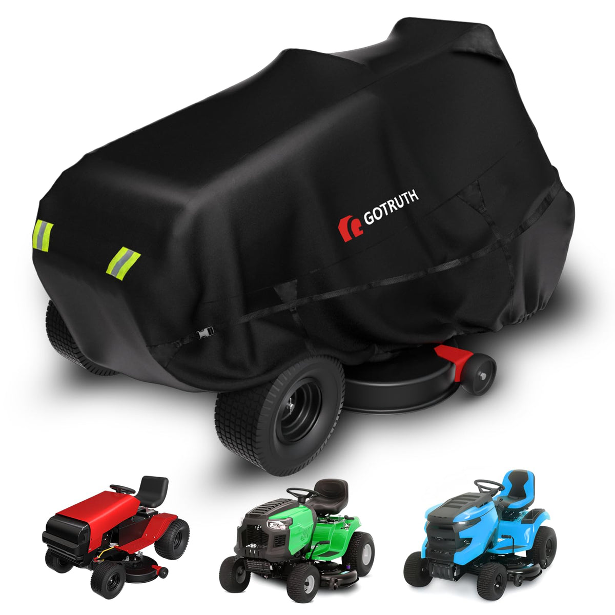 GOTRUTH front view on a covered riding mower showing full protection