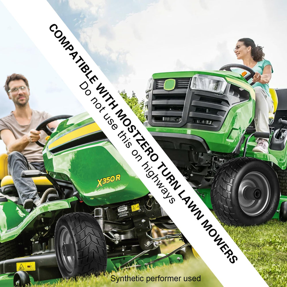 GOUEN wheel in yard scene indicating reliable performance while mowing