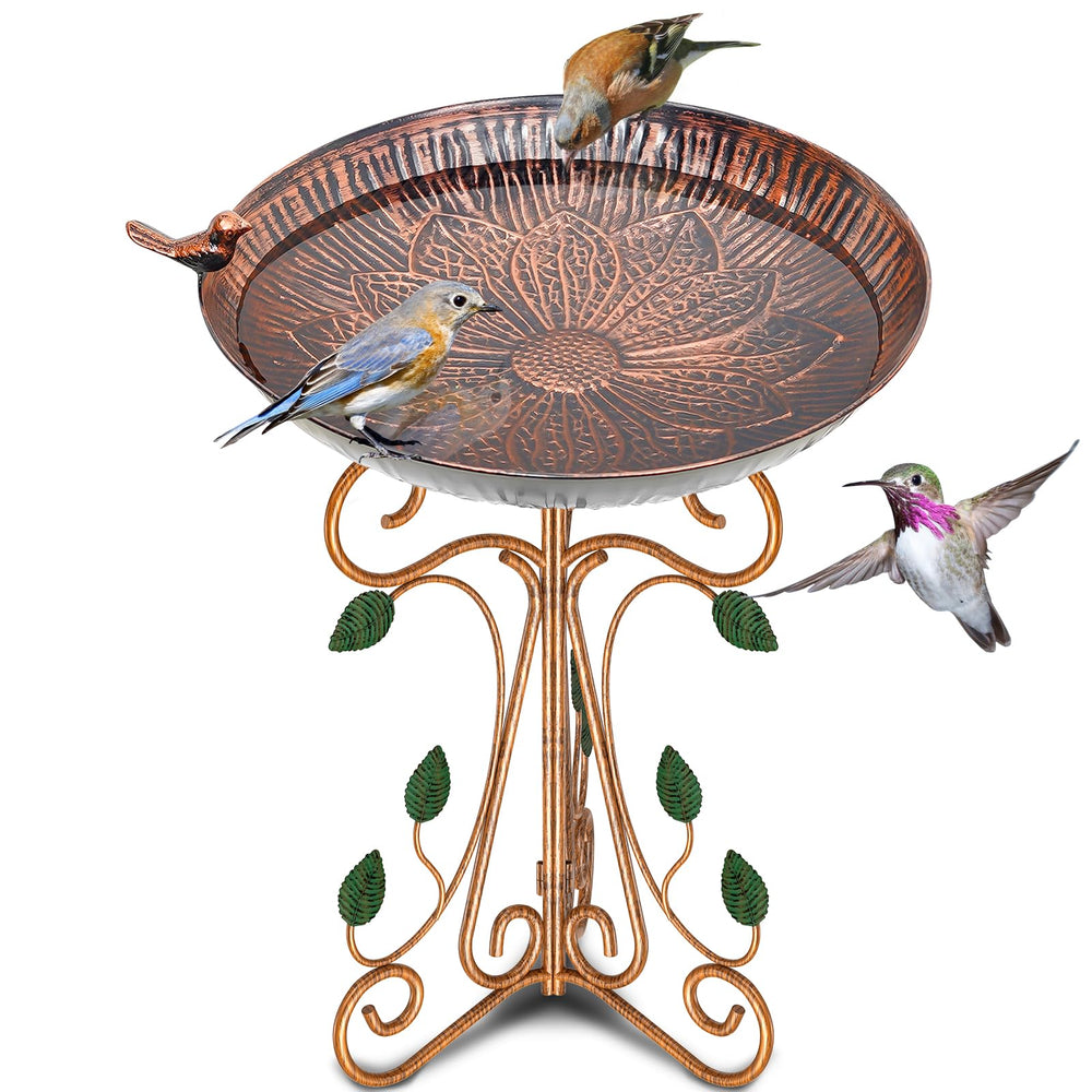 Gouisalin front view of copper lotus bird bath showing decorative appeal