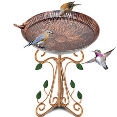 Gouisalin front view of copper lotus bird bath showing decorative appeal