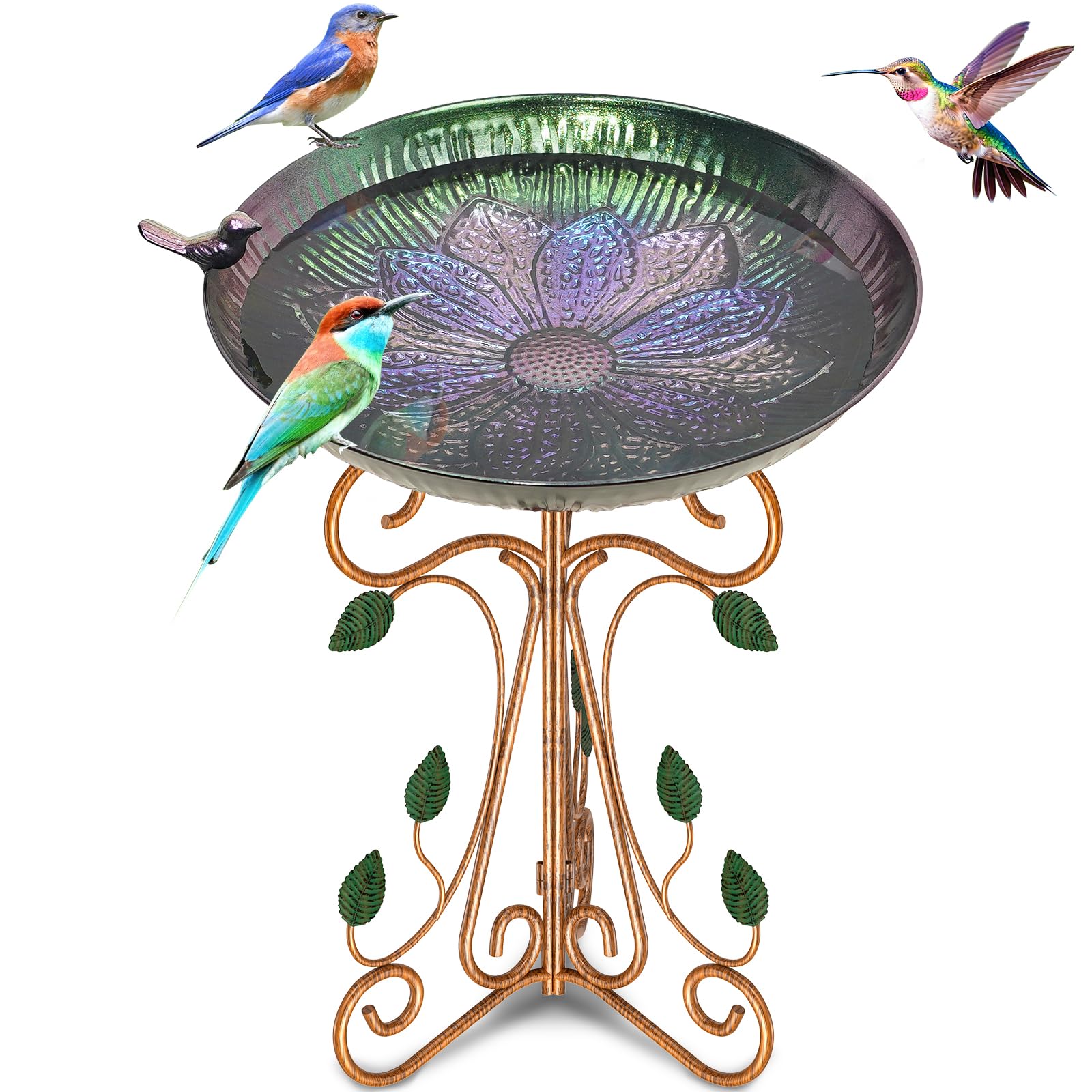Gouisalin front view purple lotus bird bath showing elegant outdoor decor and bird attraction