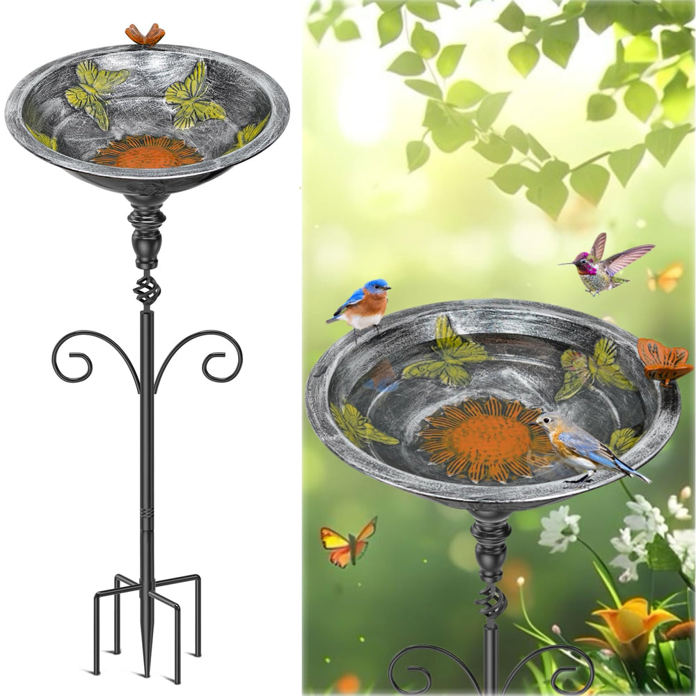 Gouisalin front view vintage bird bath showing bowl and pedestal, improves garden appeal