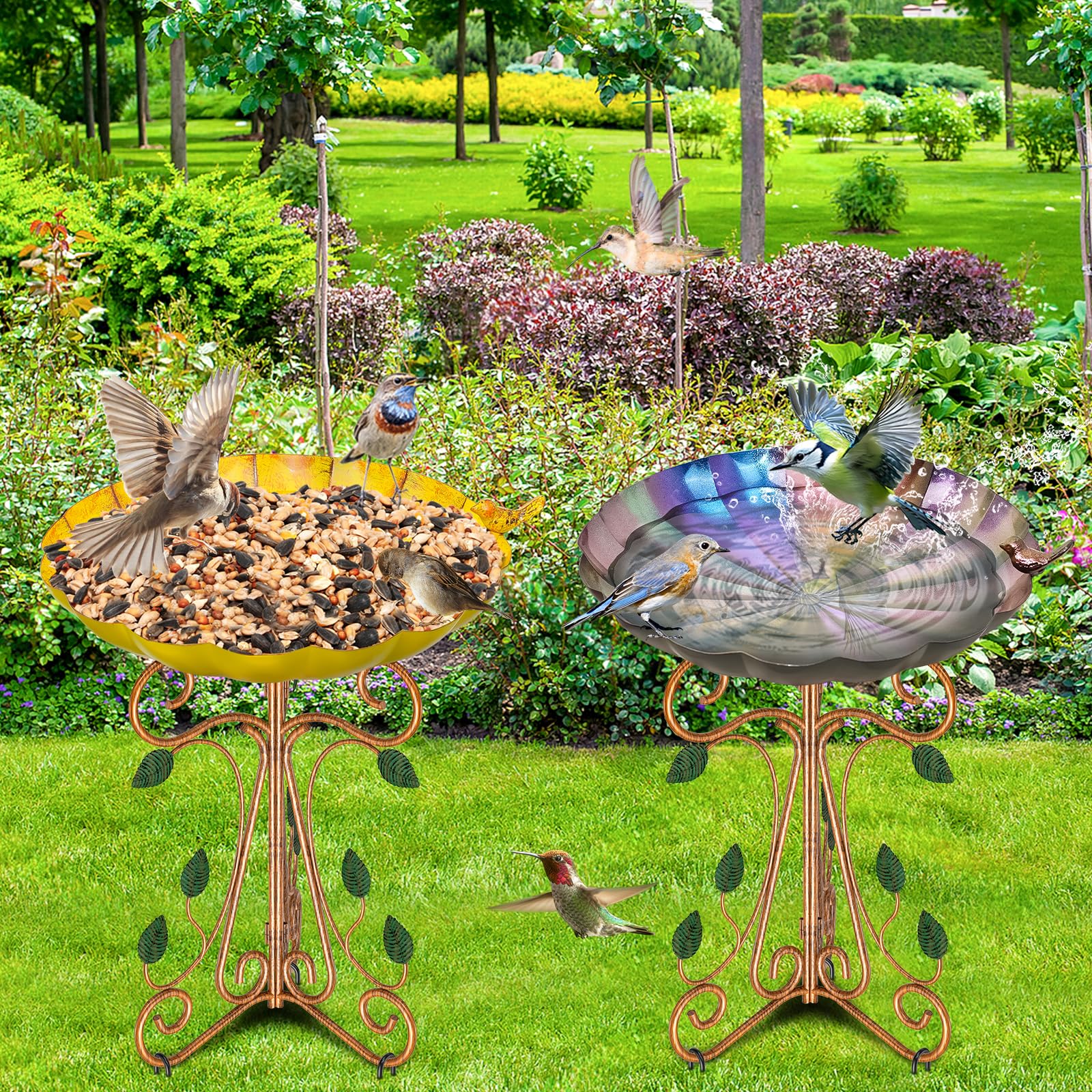 Gouisalin bird bath in garden setting creating a vintage focal point