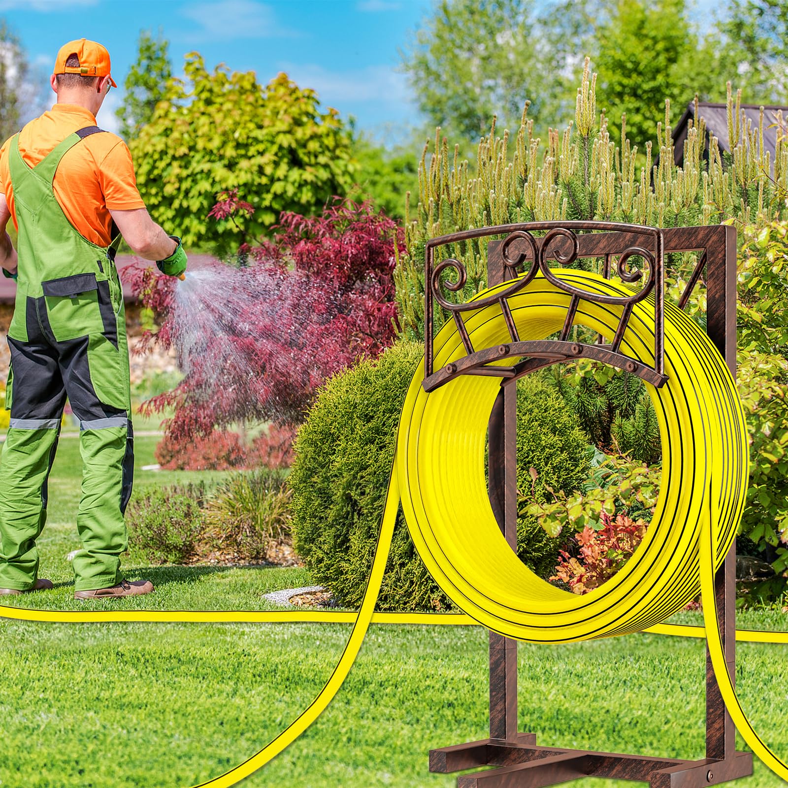 Gouisalin in use while winding hose showing easy-access handling benefit