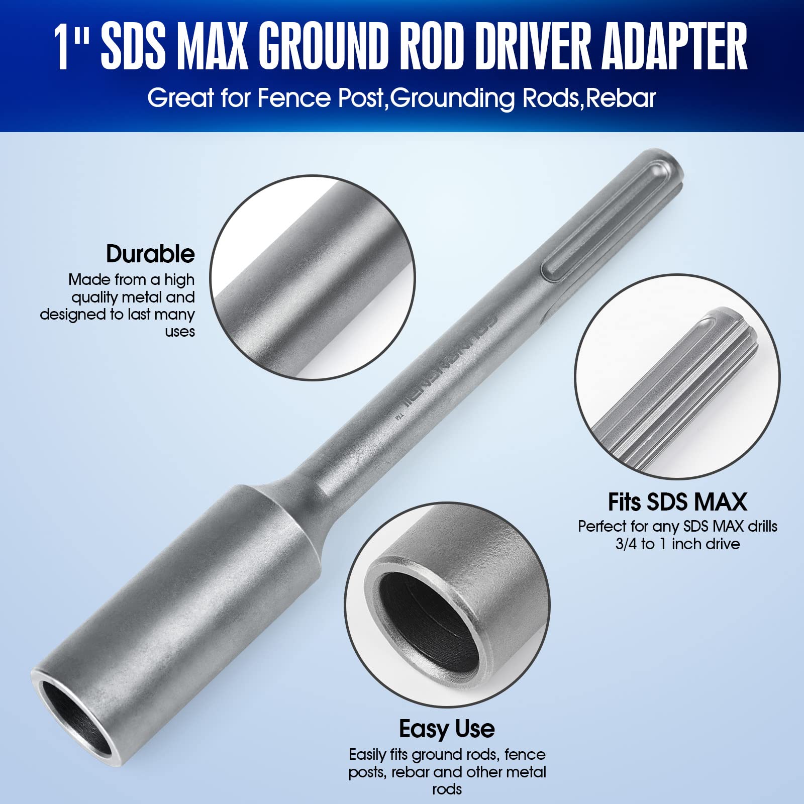 GOUNENGNAIL adapter in use driving a grounding rod demonstrating faster installation