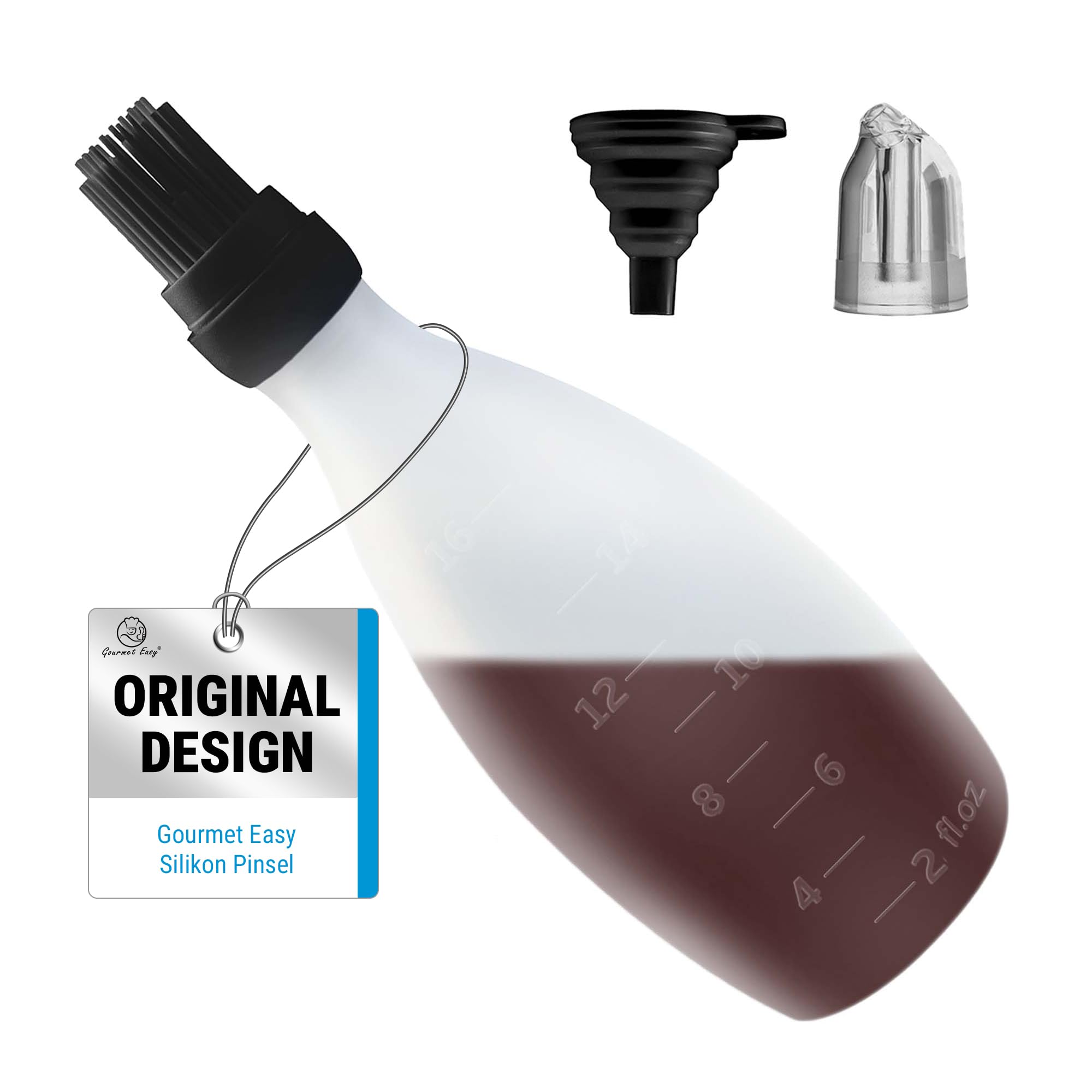 Gourmet Easy front view of black sauce bottle showing compact design and gift-ready box