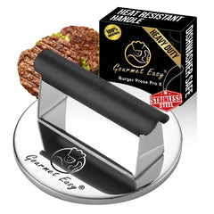 Gourmet Easy front view showing solid stainless press and clean finish for consistent searing