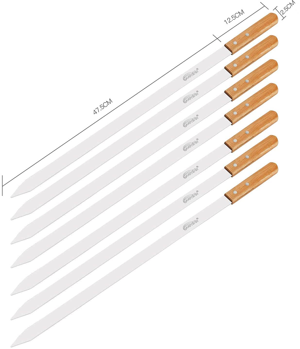GOUTIME close-up of flat stainless blade showing secure food hold and even cooking