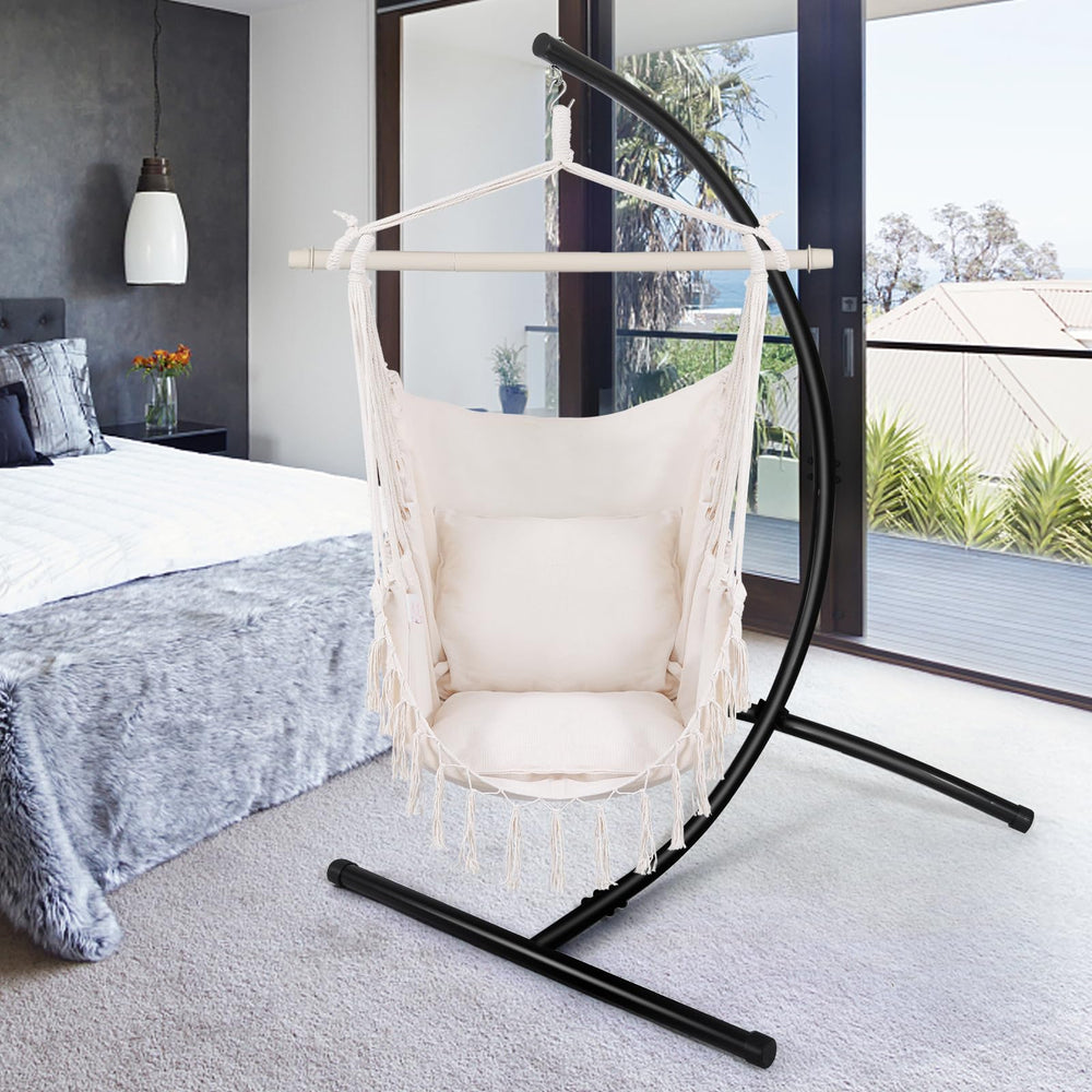 GOUTIME hammock chair on balcony staged with plants for cozy outdoor living