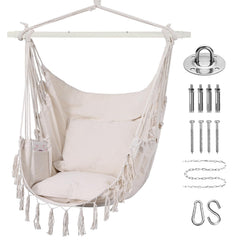 GOUTIME hammock chair front view showing boho style and comfortable seating