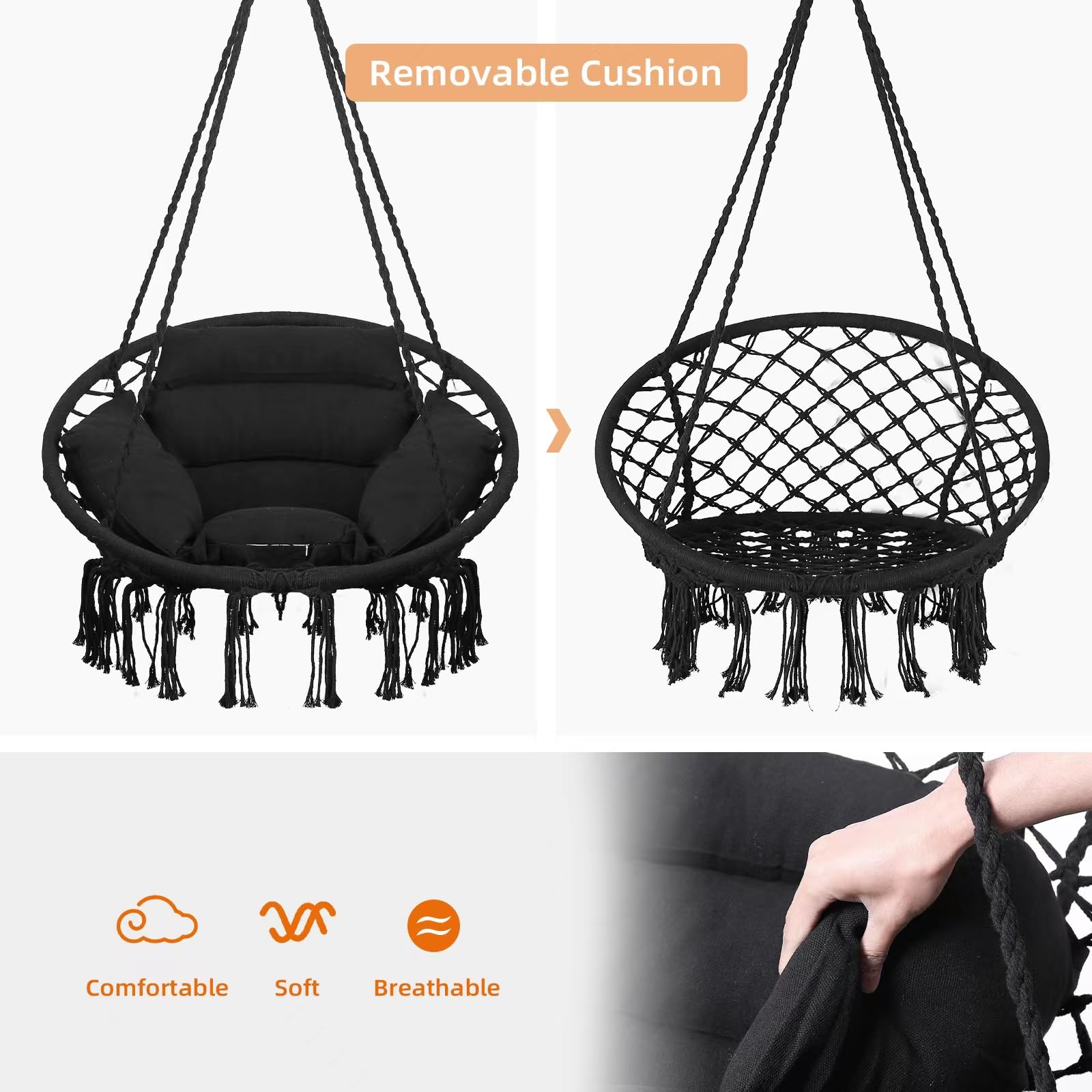 GOUTIME hanging chair on patio showing outdoor decor and relaxation benefit