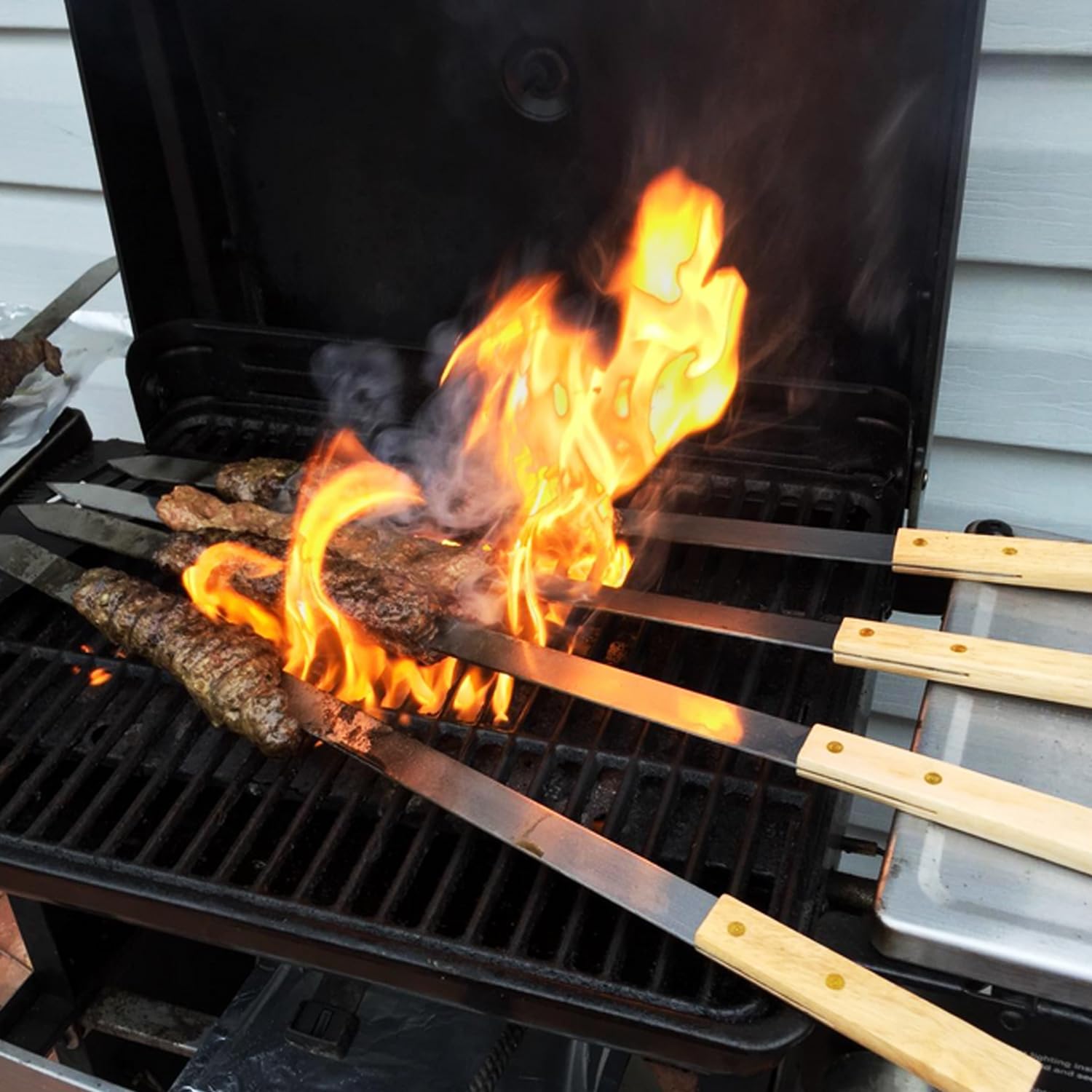 GOUTIME stacked skewers beside ruler showing size and scale for larger foods