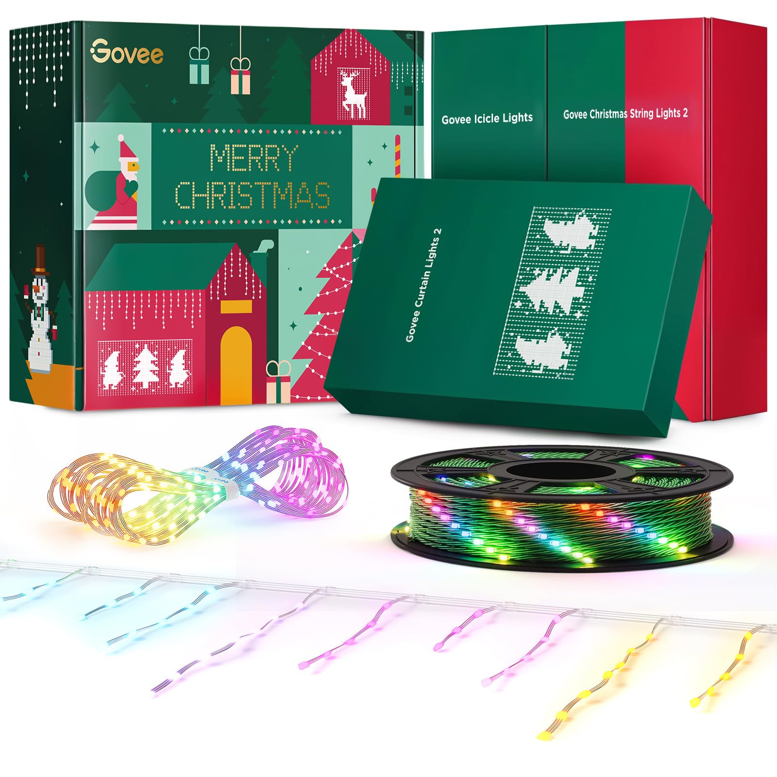 Govee front packaging of holly-jolly bundle showing included lights and benefits