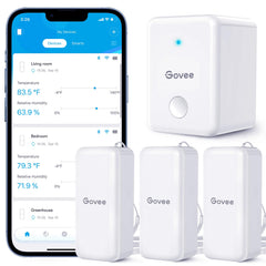 Govee H5100 front view showing compact humidity and temperature sensor benefits
