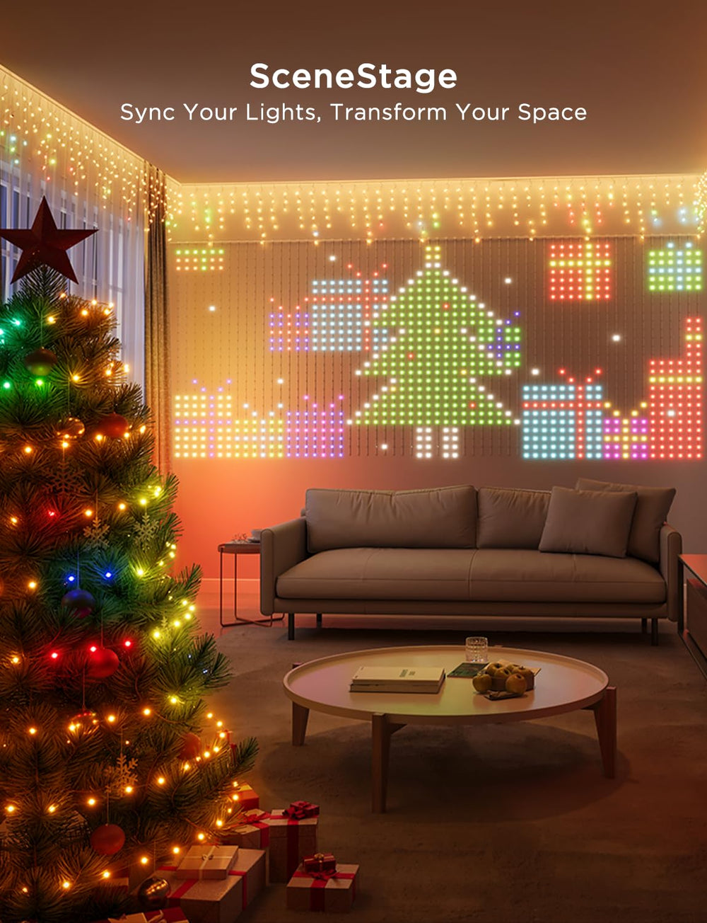 Govee lights on a house in a holiday setting showing mood and curb appeal