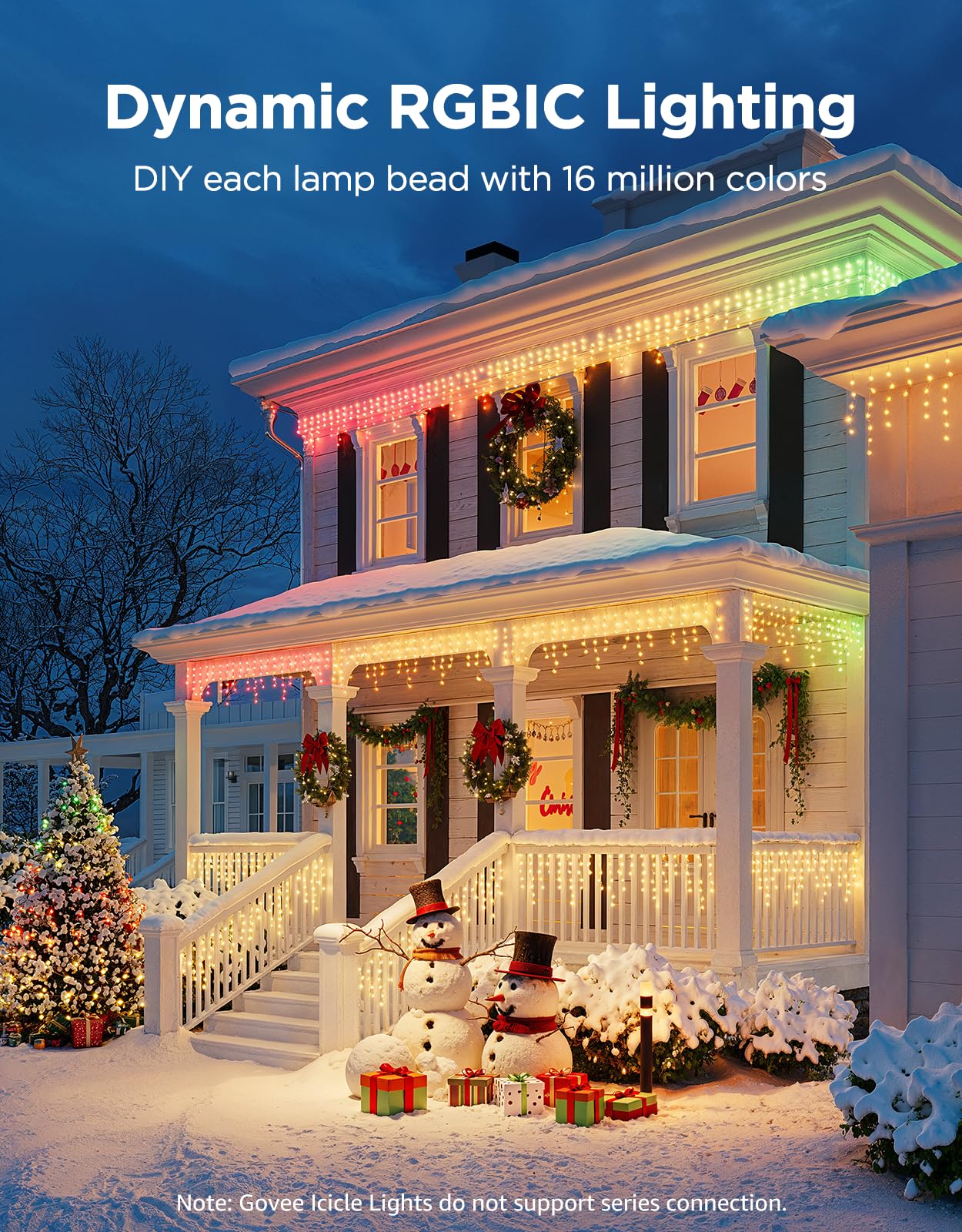 Govee lights installed on house eaves creating festive outdoor ambiance and curb appeal