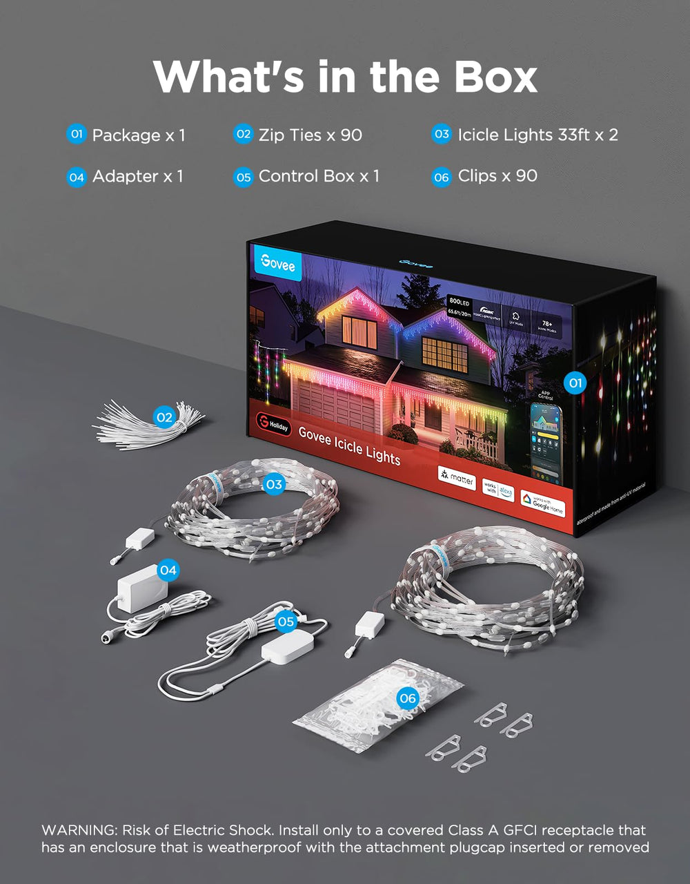 Govee icicle lights held by hand to show drop length and scale for placement planning