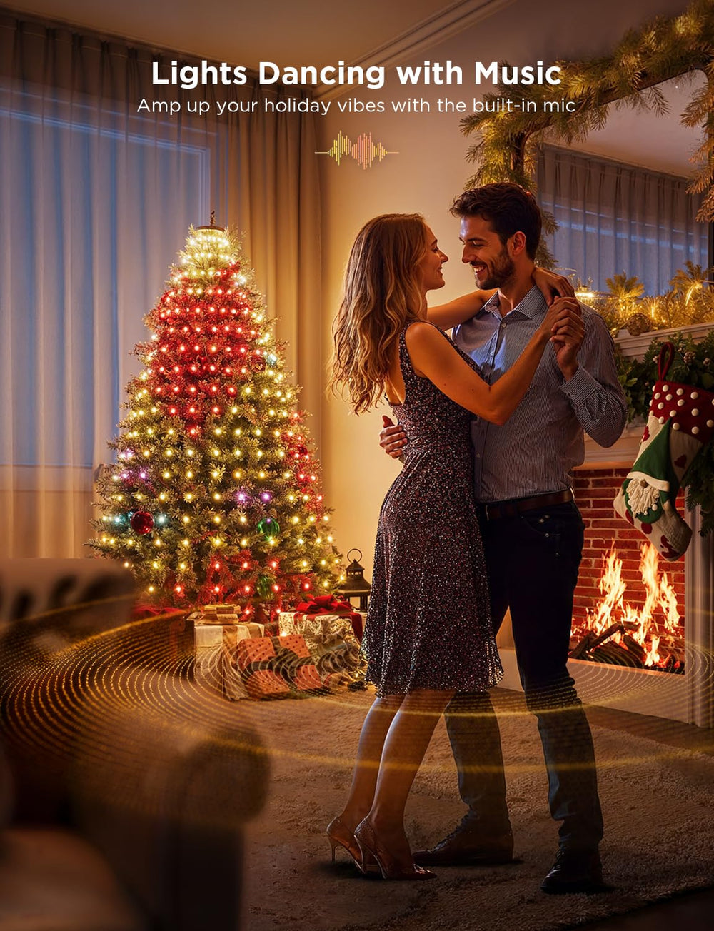 Govee lights wrapped around ornament highlighting balanced sparkle