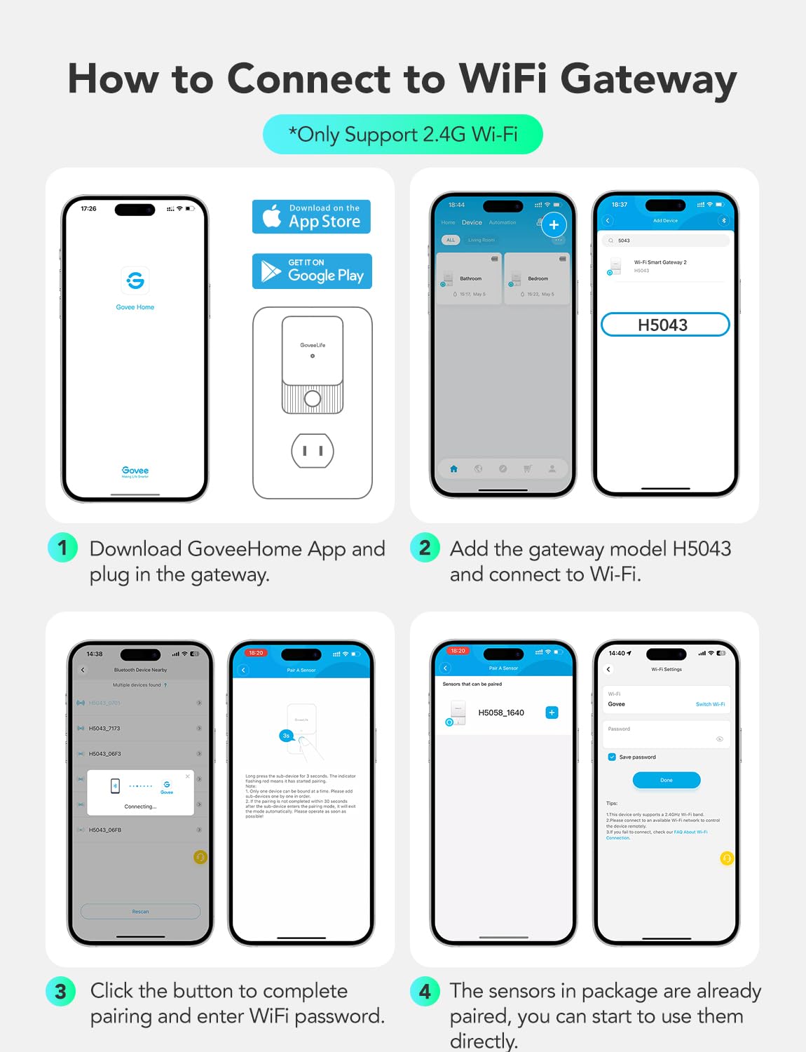 GoveeLife app screenshot with live temperature and humidity readings for remote alerts