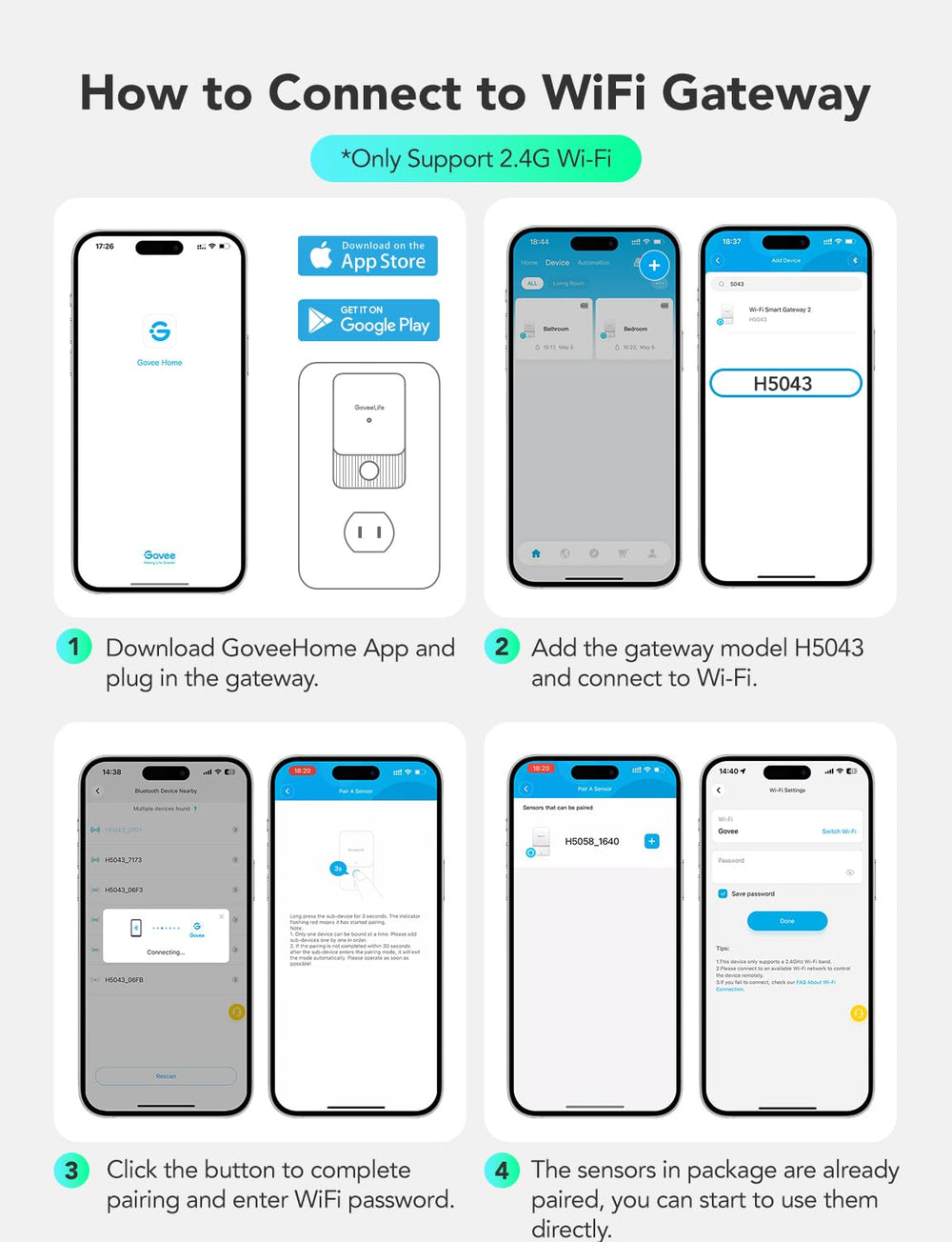 GoveeLife app screenshot with live temperature and humidity readings for remote alerts